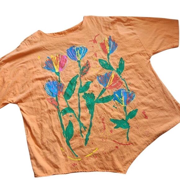 Joanna Tops - Vintage Joanna Top Womens Large Oversized Retro Boho Floral Asymmetrical Upcycle
